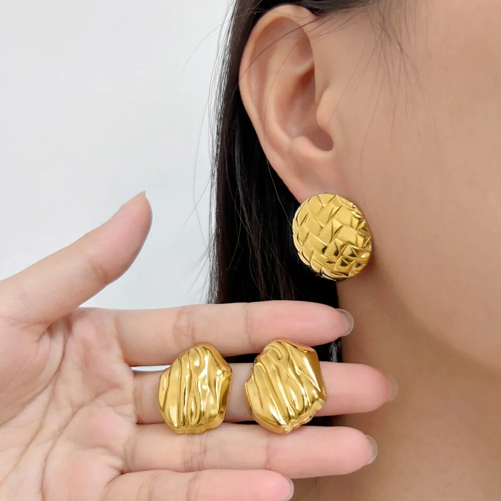 DIY accessories European and American glossy texture pleated simple stud earrings women's fashion business niche versatile stain