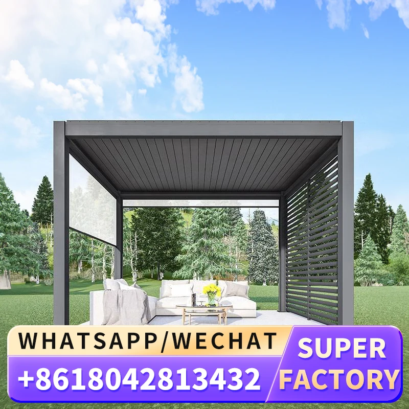 SHADERAY Design High quality Wall Mount Gazebo Garden Pergola modern aluminium closed roof pergola polycarbonate roof