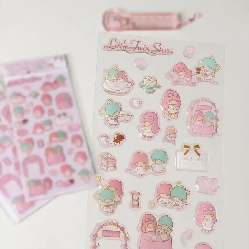 

Kawaii Tea Party Little Twin Star Transparent Drop Glue Stickers Cartoon Student Reward Phone Case Decoration Festival Gift
