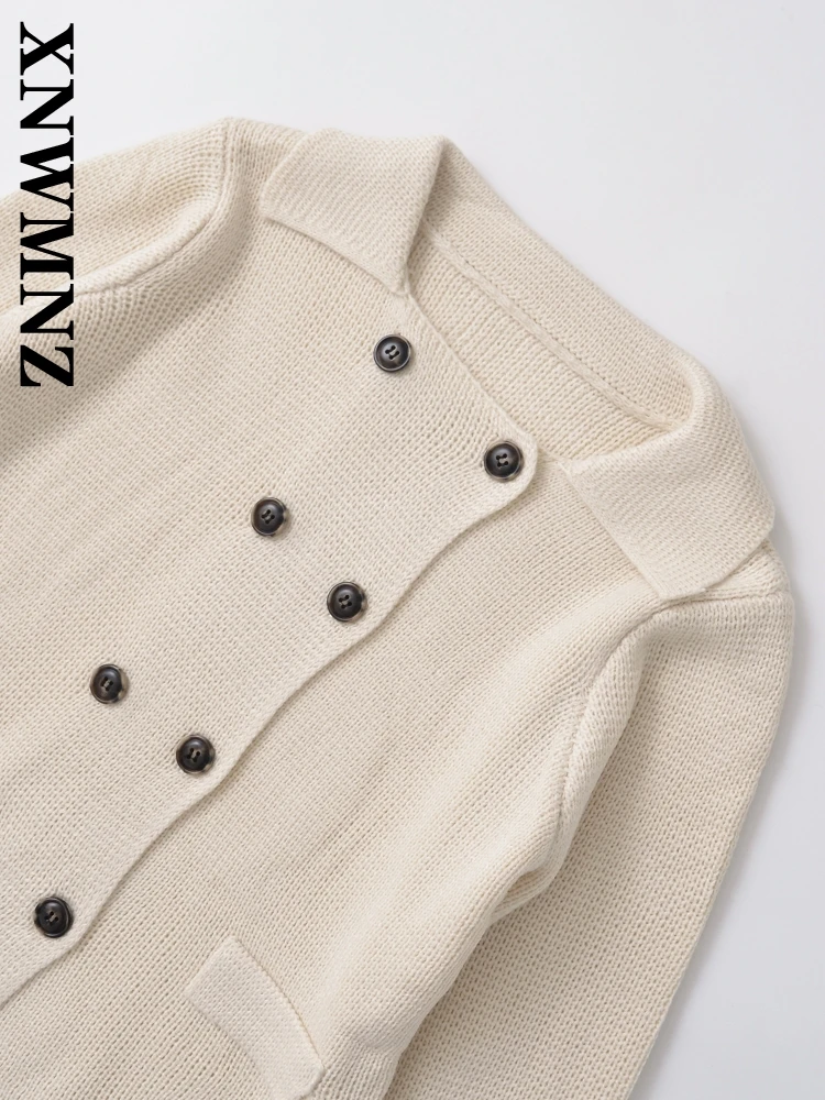 Xnwmnz 2024 mulher outono novo casaco de malha casual senhora moda turn-down colarinho jaqueta manga longa cardigan cor sólida topo