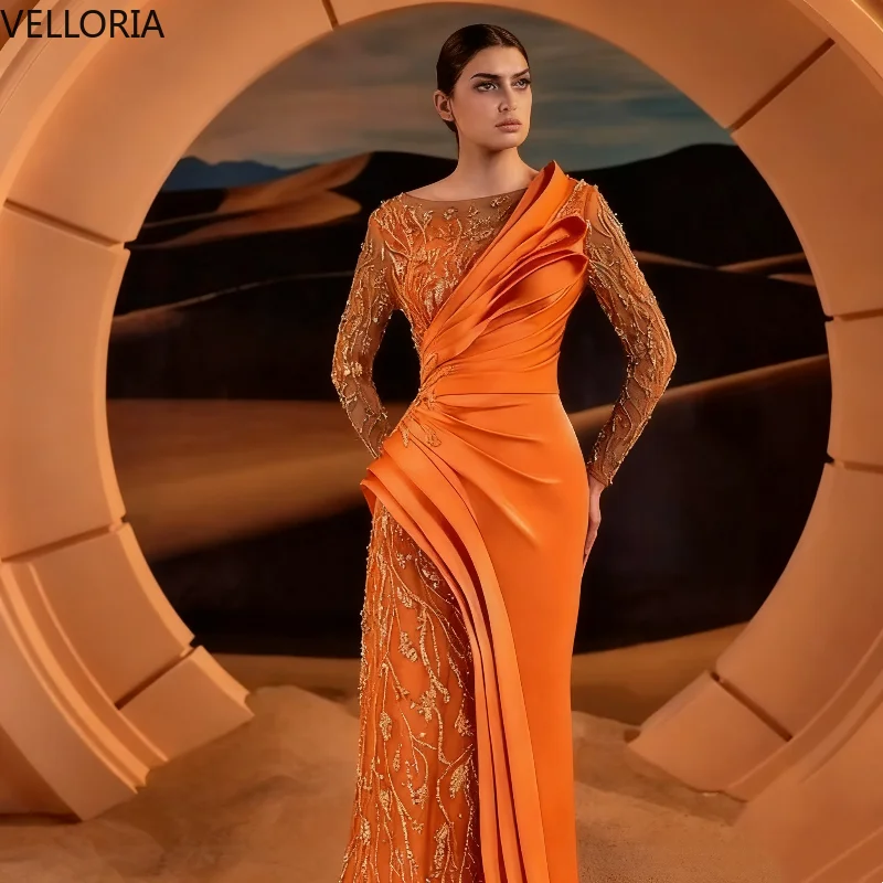 Elegant Green Satin Lace Evening Dress Long Sleeved Mermaid Ball Gown Formal Party Dress Vestdos De Fiesta Customized