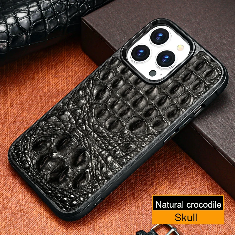 Real Crocodile case For Iphone 16 13 14 15 promax 11 12 pro mini plus Genuine leather Heavy protective shockproof cover