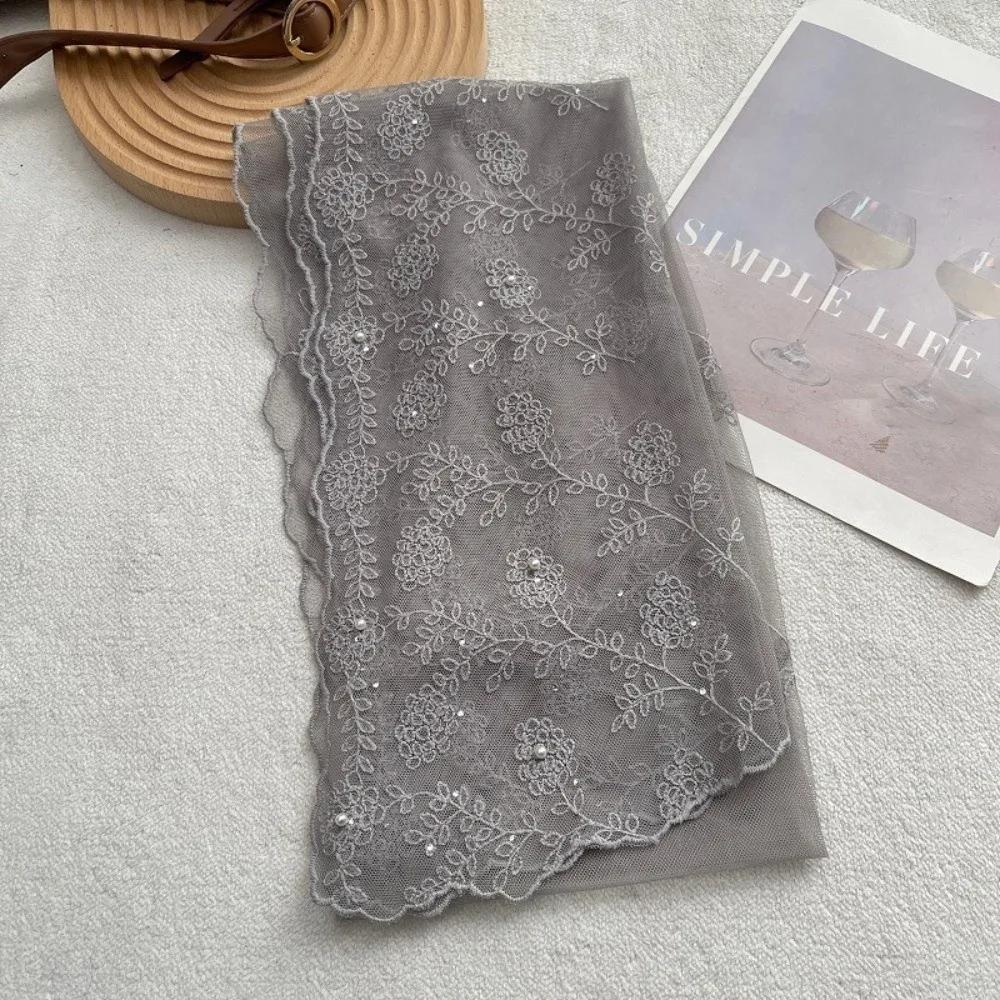 

Fashion Lace Long Scarf Pearl Diamond-encrusted Small Flower Headscarf Tide Thin Long Neckerchief Sunscreen Shawl
