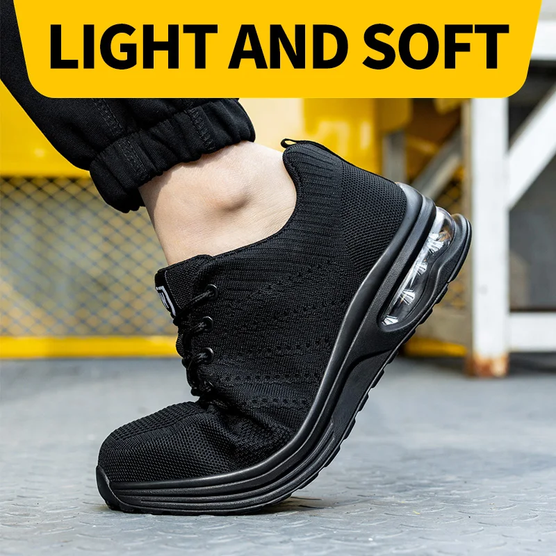 Summer Cushion Work Safety Shoes For Men Women Breathable Work Sneakers Steel Toe Shoes Anti-puncture Safety Protective Shoes