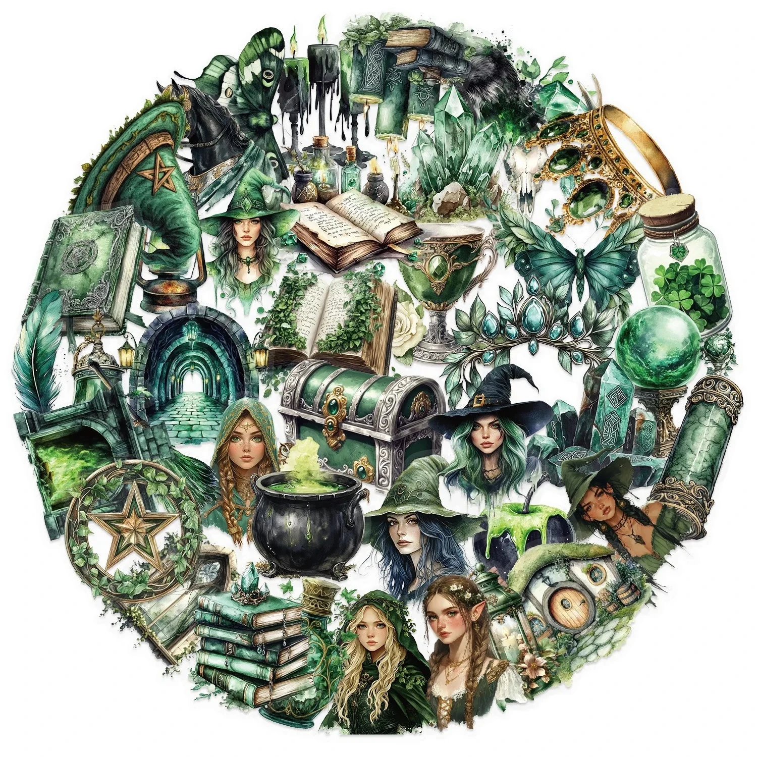 50 pçs mundo mágico floresta bruxa adesivos transparentes diy scrapbook papelaria portátil guitarra bicicleta skate adesivo crianças brinquedo