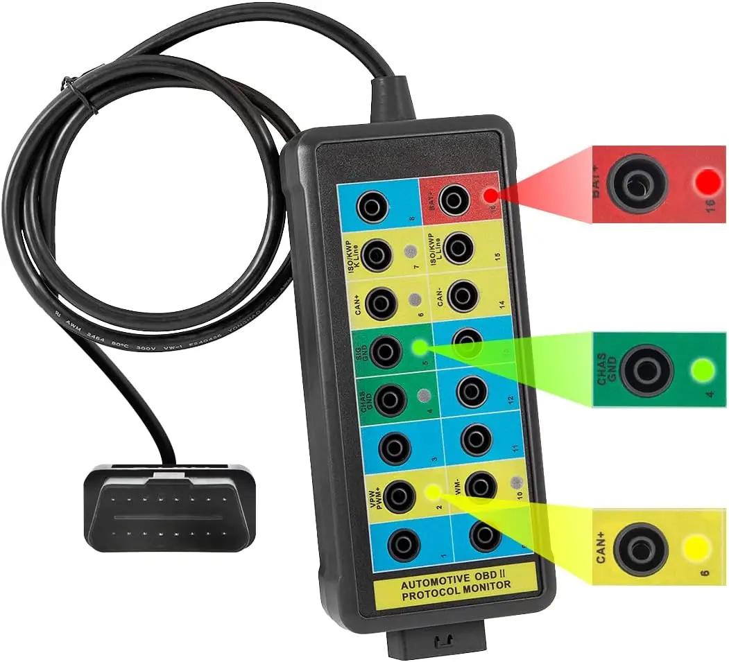 

Коммутационный блок OBD2 со светодиодным индикатором, 16-контактный диагностический инструмент, портативный автомобильный тестер