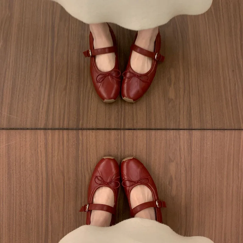 Neue modische Mary Janes Flats mit Schnallenriemen für Damen, runde Zehen, weiche, lässige Damenschuhe mit Schmetterlingsknoten – Detail 10