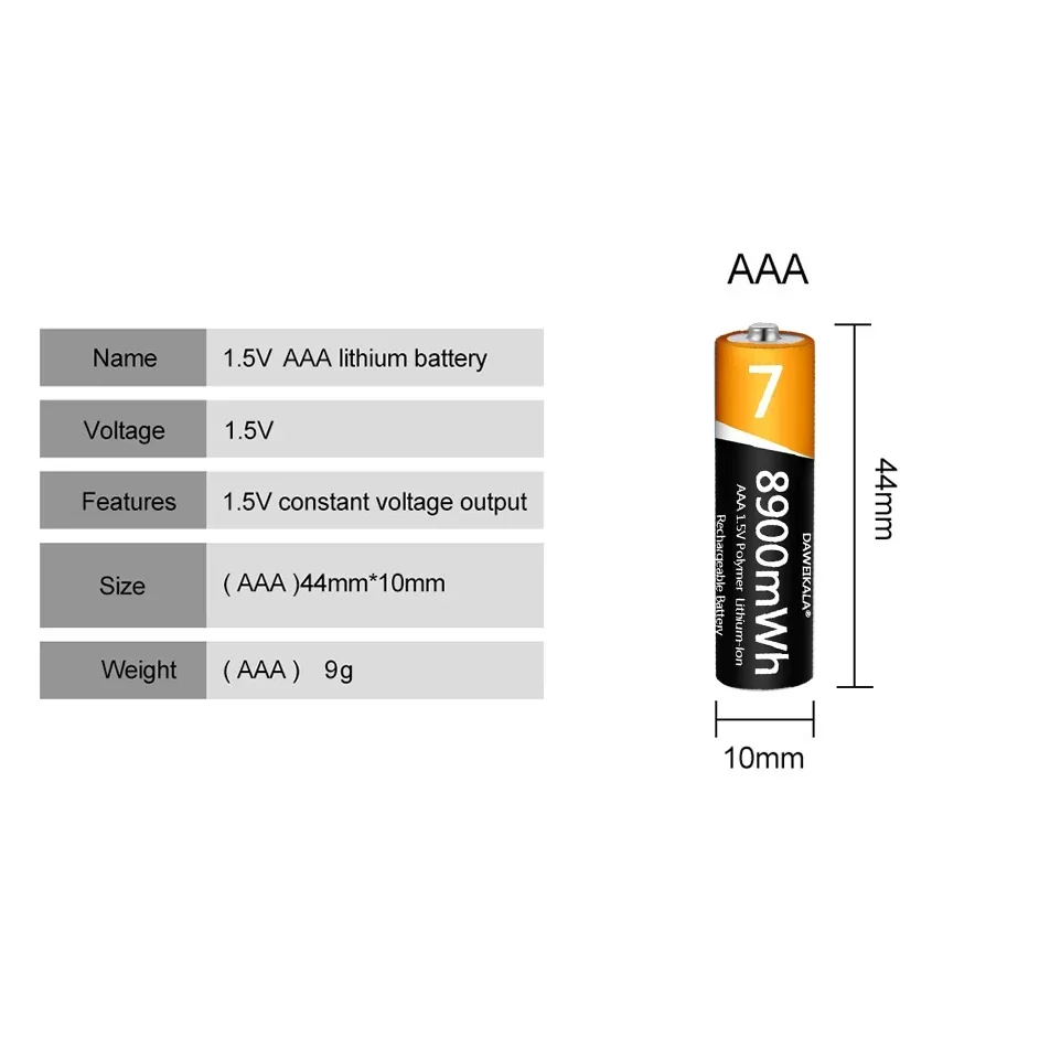 1.5V AAA Battery Rechargeable 8900mWh Lithium-ion Battery AAA Battery for remote control mouse Electric toy with USB charger