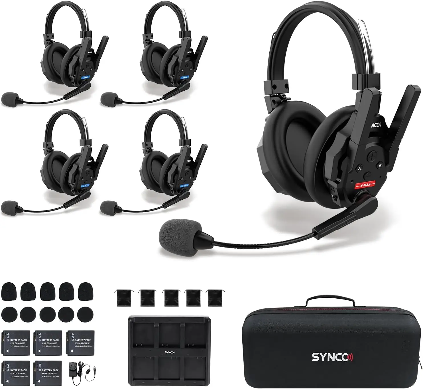 

SYNCO Wireless Intercom Headset System XTALK XMAX5 Dual Ear Communication Headsets 500m 1640ft with Noise Reduction for 5 Person