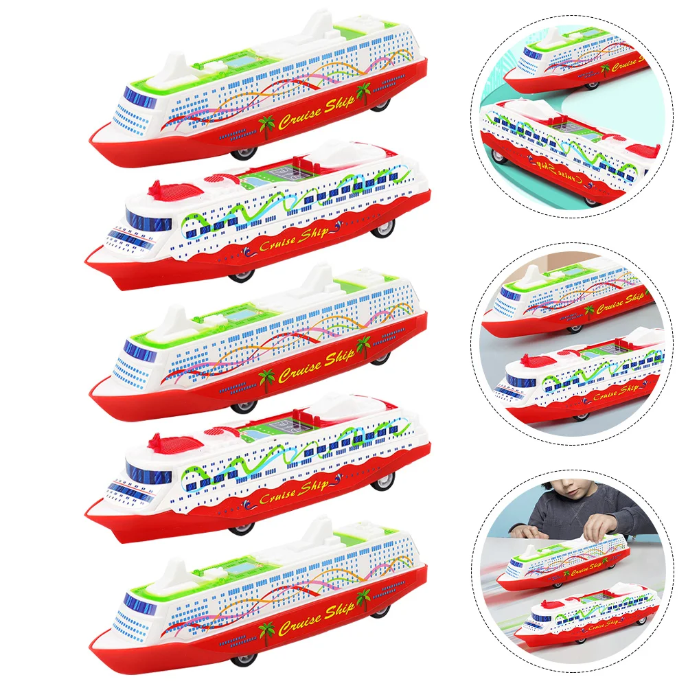 5 Pcs Pull Back Ship Model Sliding for Kids Car Toy Cruise Desktop Adornment Steam Plaything Plastic Boat Gliding Toys