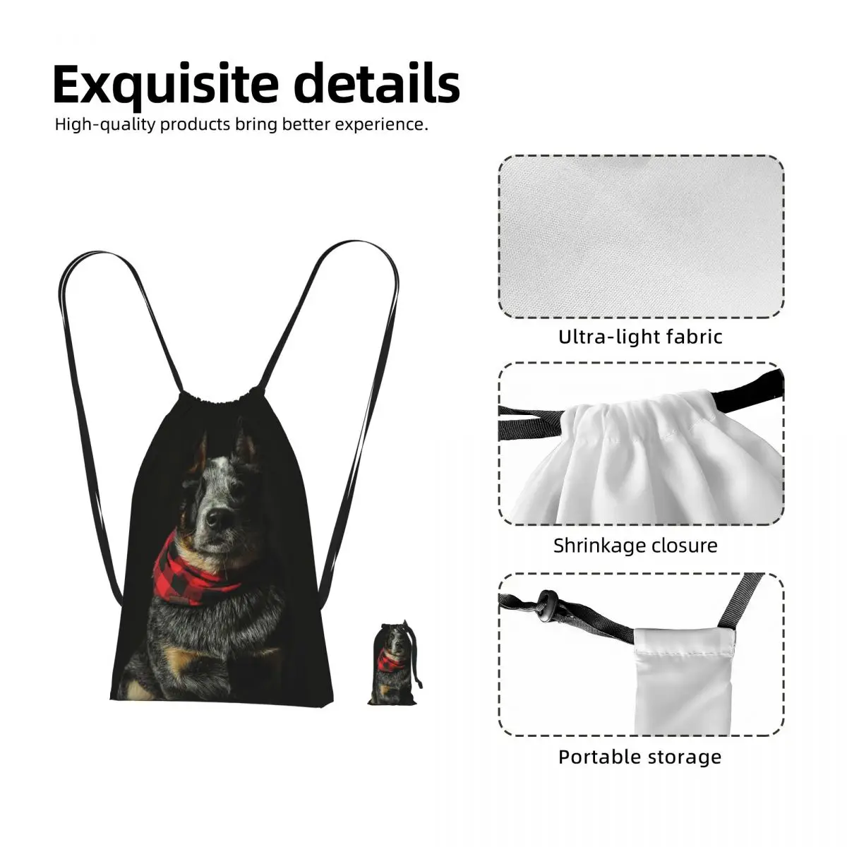 Australian Cattle Dog Drawstring Backpack hiking cycling Bag Lightweight Foldable Storage Drawstring Bag for Men Women