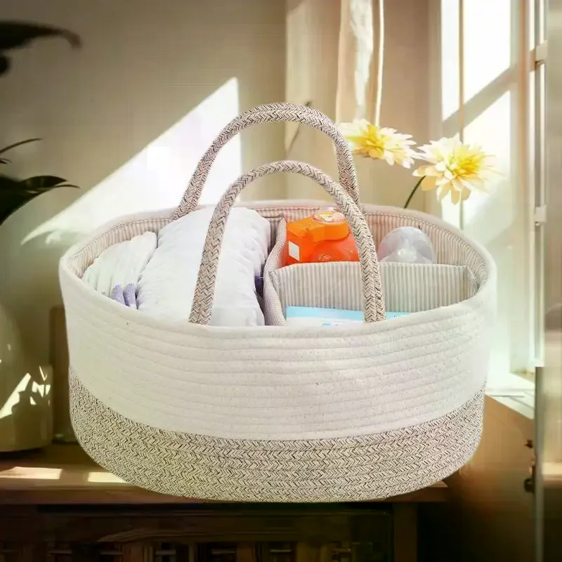 حقيبة تنظيم حفاضات الأطفال من القطن المنسوج، حقيبة متعددة الأغراض، سلة وضع الفئة #5
