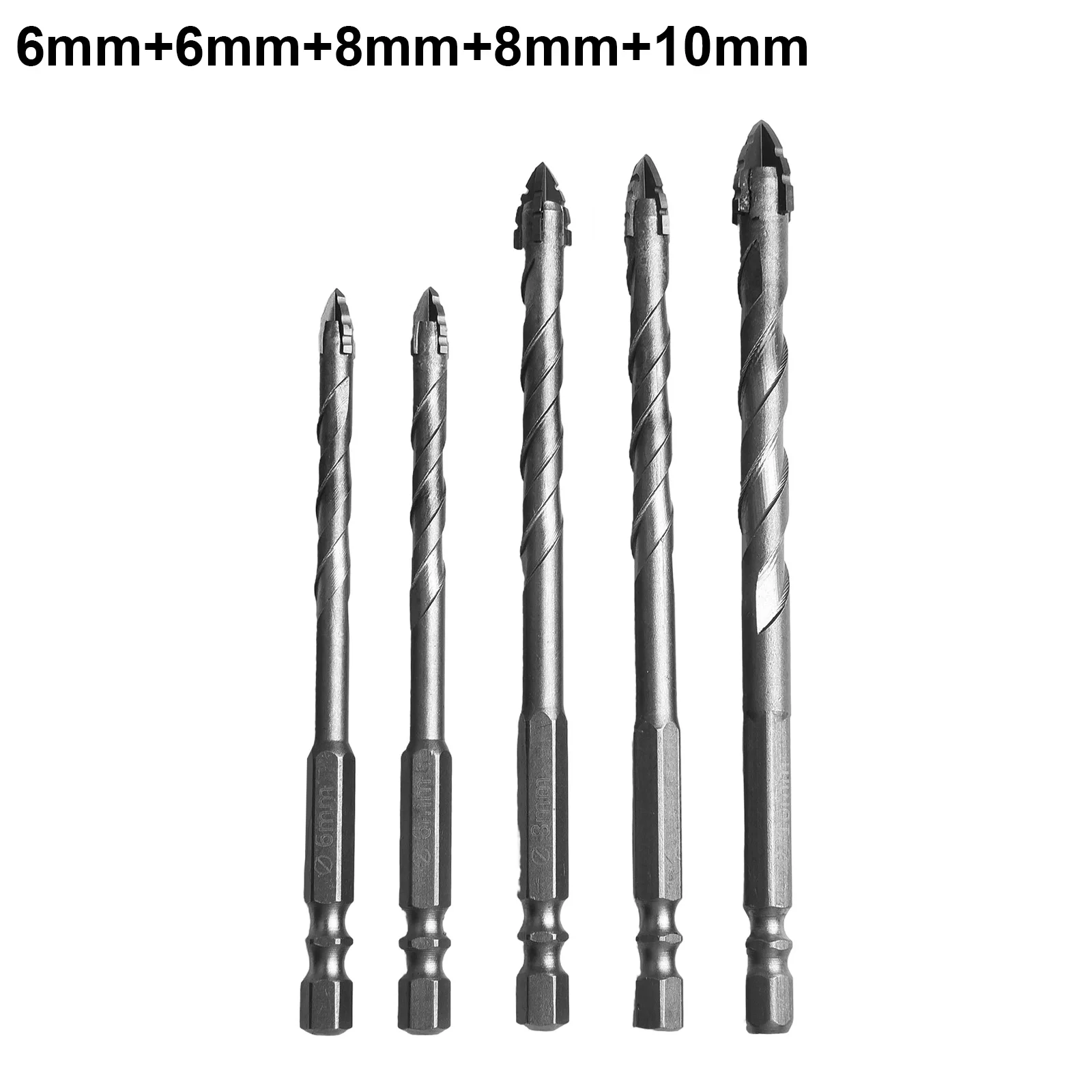 5pcs 6-10mm Four-Flute Eccentric Drill Bit Glass Tile Punching Triangle Drill Bit For Drilling Hard Plastic Cement Granite