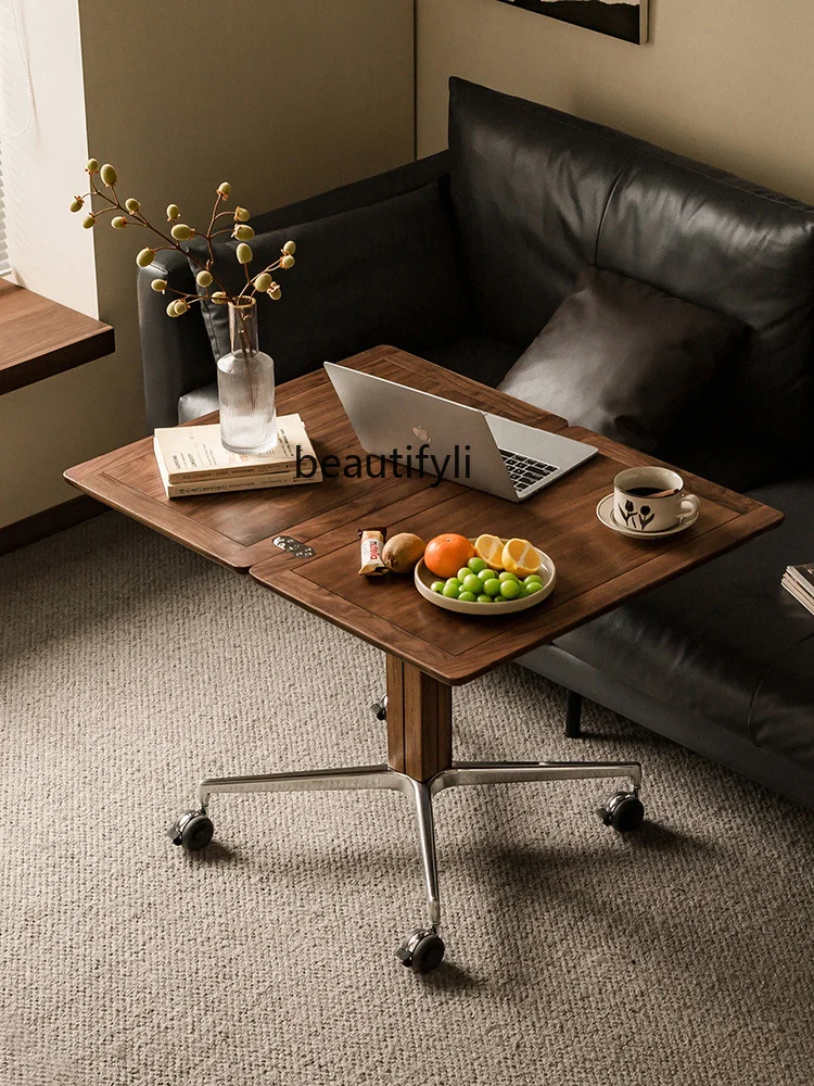 Solid Wood Multi-Functional Lifting Foldable Coffee Table Dual-Use One-Piece Movable Black Walnut