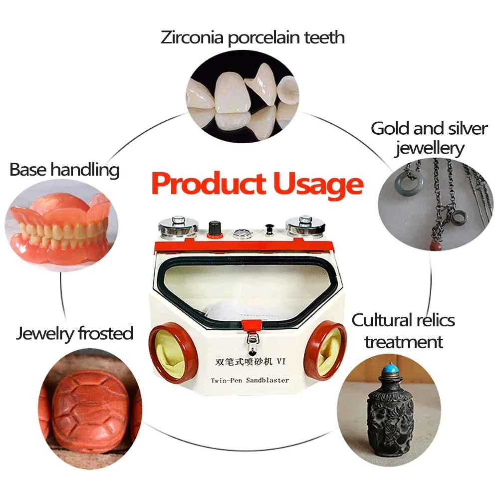 Multi-Functional Dental Twin-Pen Blasting Sandblasting Machine for Zirconia Porcelain Teeth Jewelry