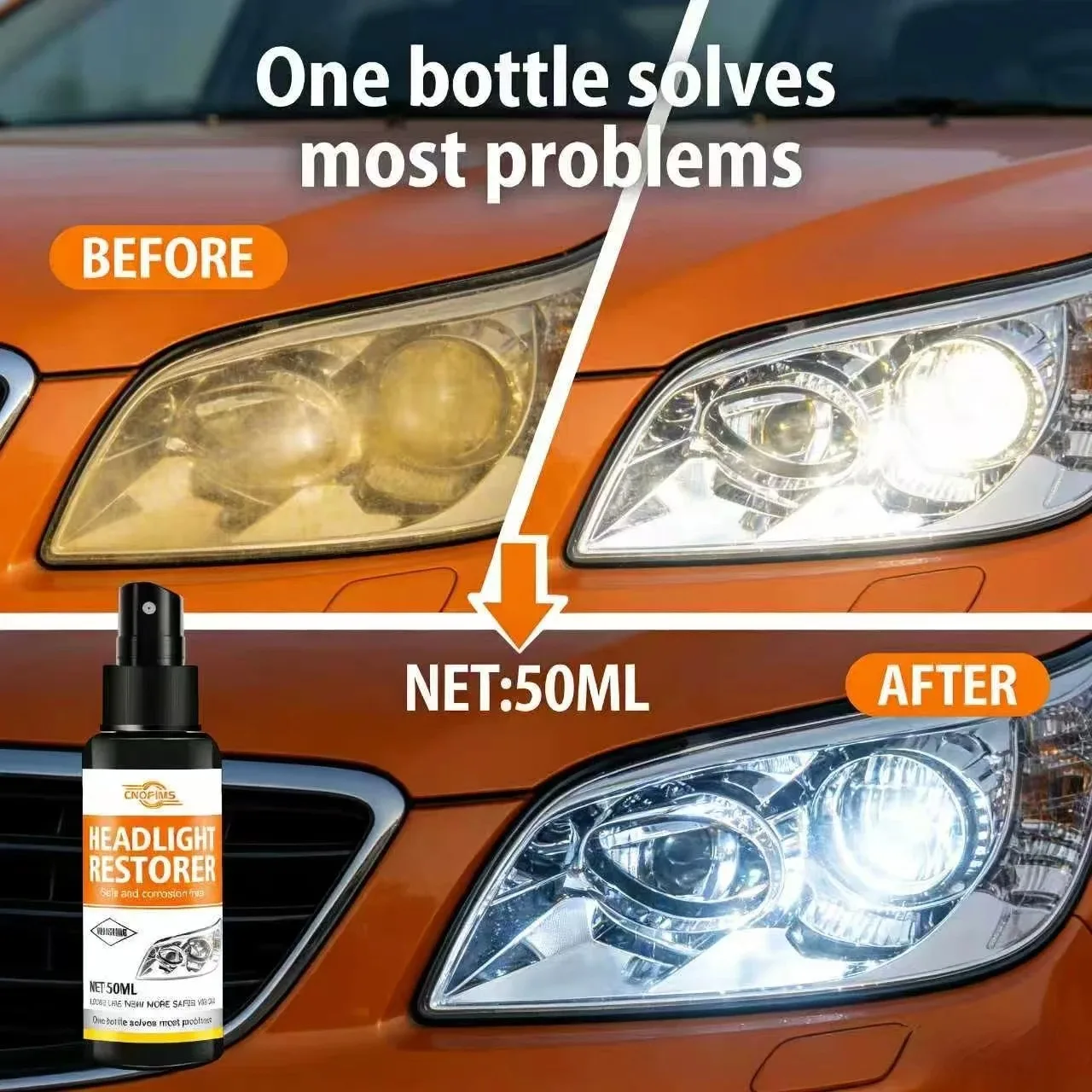 Car Headlight Restorer - Corrosion-Free Auto Headlight Repair One Bottle Solution for Safer Vision - Makes Headlights like New