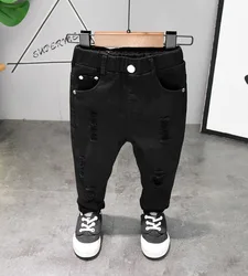 New Boys 'Jeans Edition White Broken Caverns Cowboy Trousers Jeans kids 2024 Baby boy Jeans Children's Denim Streetwear