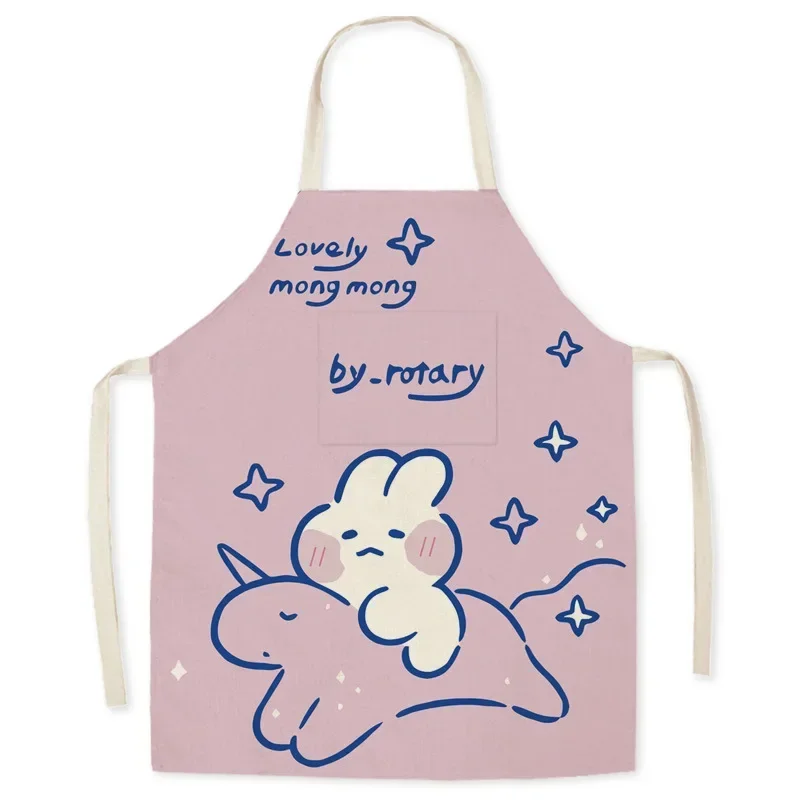 Aprons for Women Linen Sleeveless Bunny Apron Cartoon Cute Apron Kitchen Housework Fashion Cleaning Antifouling Delantal Cocina