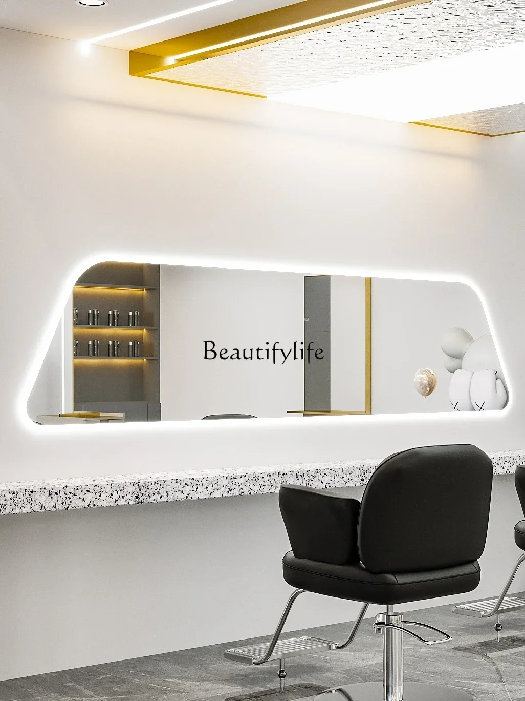 

06Beauty Salon Hair Saloon Dedicated Minimalist Hot Dyeing Area across Led Light Mirror