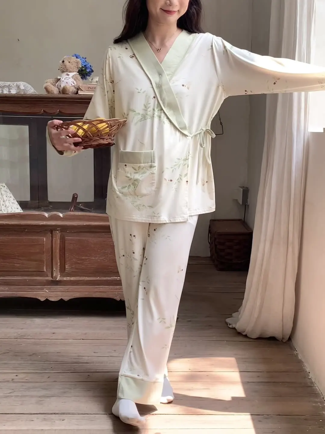 Feeding Pajamas Modal Long Sleeve V-Neck Maternity Pyjamas Hospital Suit For Pregnant Women 2023 Autumn New Home Clothes