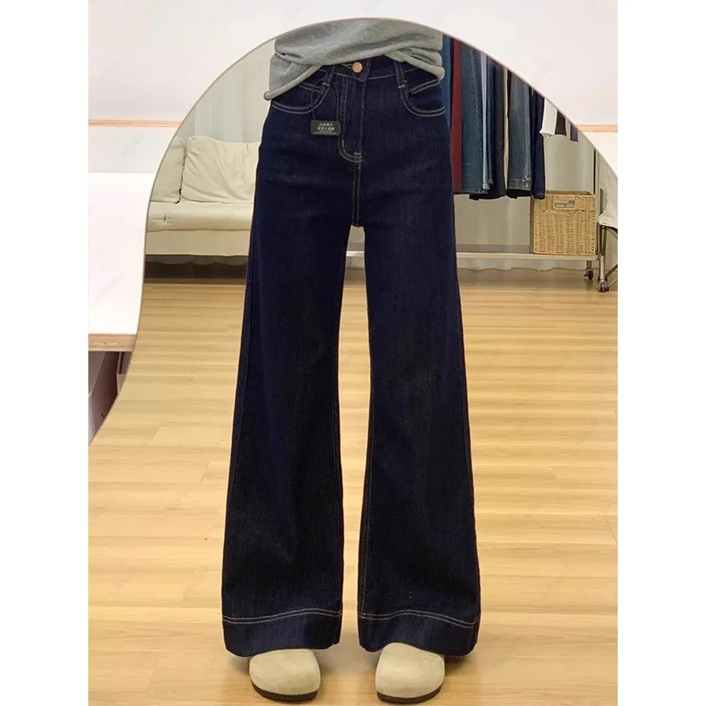 Herbst- und Frühlingsmode für Damen, lange Vintage-Denim-Hosen, Jeans mit weitem Bein, lässige Jeans mit geradem Bein für Damen