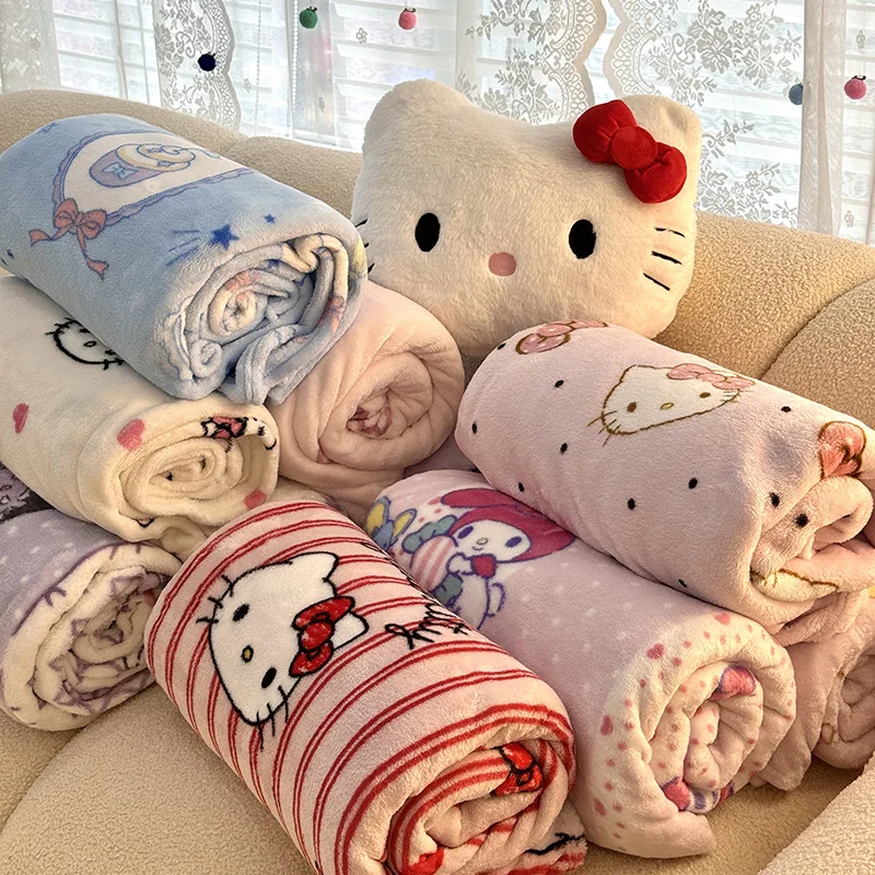 Cartoon Kuromi Melody Sanrio Single-layer Double-sided Milk Velvet Thin Blanket Office Nap Sofa Small Blanket