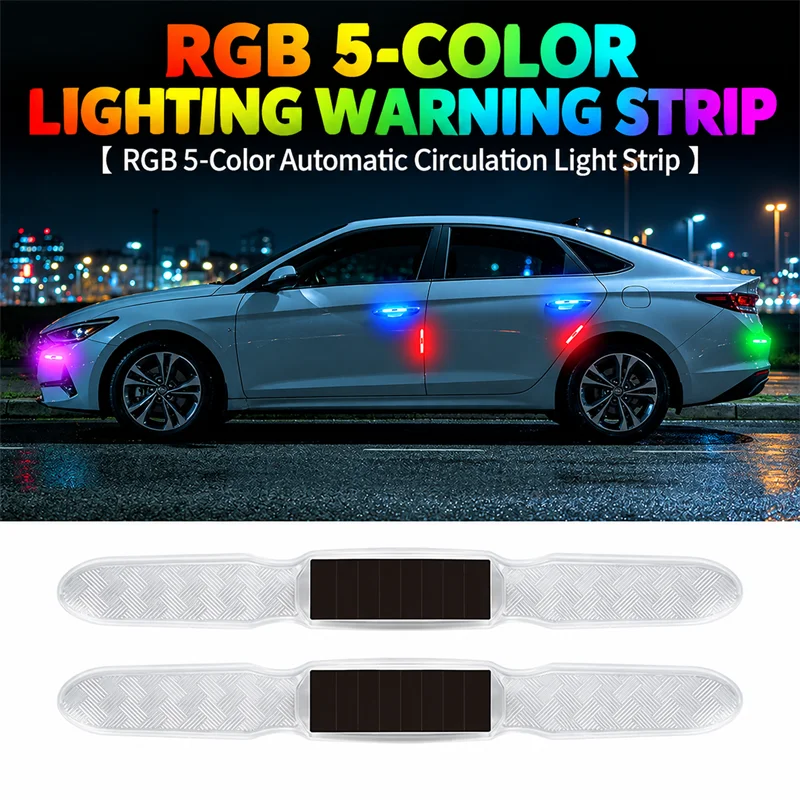 Solar Car Door Anti-Collision Warning Strip Solar Colorful Car Motorcycle LED Flashing Decorative Light Protector Strip