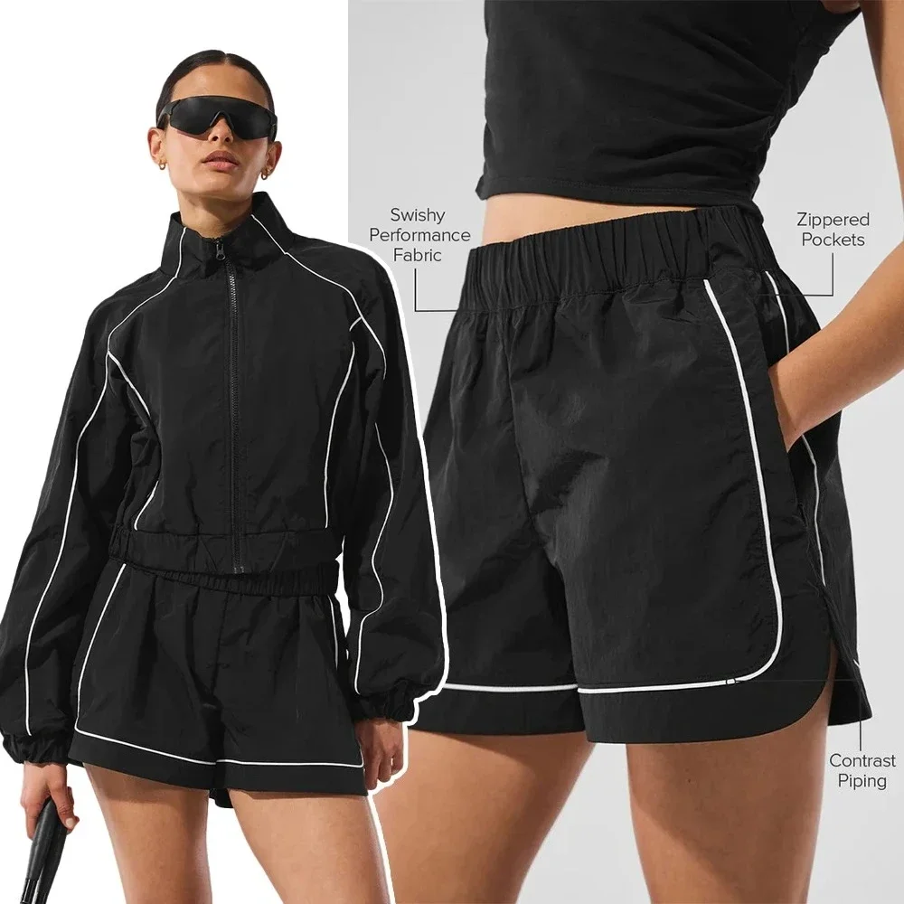 

Black Sweatsuit Women's Two Pieces Set Summer New Loose Track Jacket Sports Set Casual Quick Drying Fashion Two Piece Shorts Set