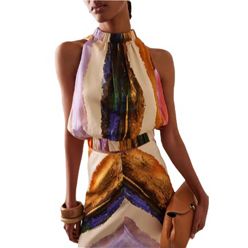 High Street Fashion Printed Two Piece Sets Leisure Sleeveless O Neck Pullovers+Half Skirts Sets Sexy High Waist Temperament Sets image 6