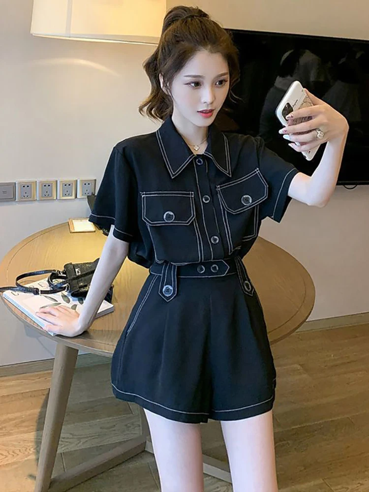 2024 Summer New in Matching Sets Women\'s Suit Cargo Short Sets White Korean Style Fashion Elegant Women Two Piece Sets Outfits