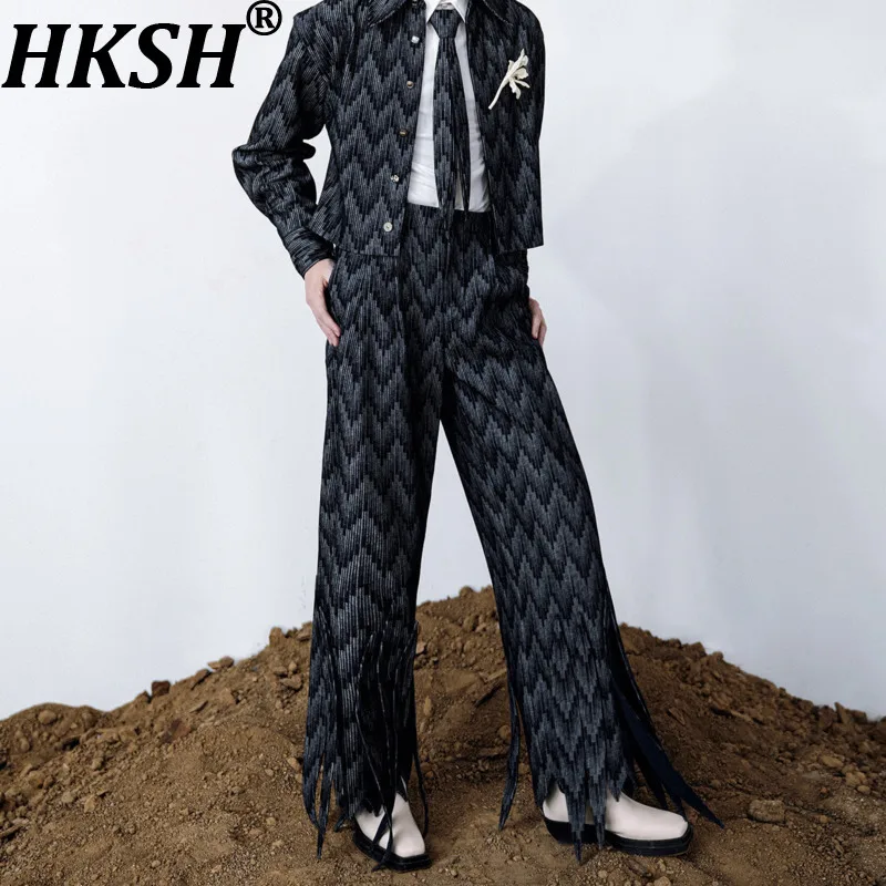 HKSH Spring Autumn New Men Tide Dark Gradient Denim Pants Three-Dimensional Punk Fashion Personality Valley Youth Design HK18807