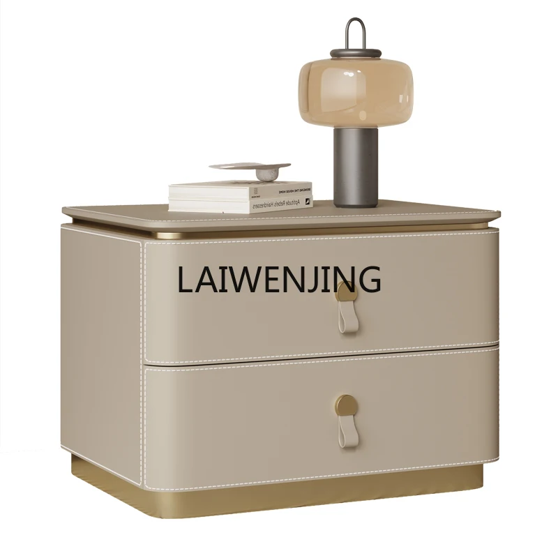 

MJY light luxury solid wood saddle leather bedside table Italian creative mini small bedside table