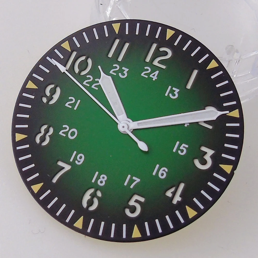 33,5mm Pilot uhr Zifferblatt für nh35 nh36 eta2824 pt5000 st2130 Feld Taucher Uhr Teile grün leuchtend nologo Stahl Zubehör