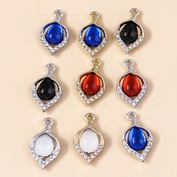 Leslie 10Pcs Gorgeous Opal Stone Crystal Leaf Charm Pendants for Jewelry Making DIY Earring Necklace Jewelry Accessories Supply
