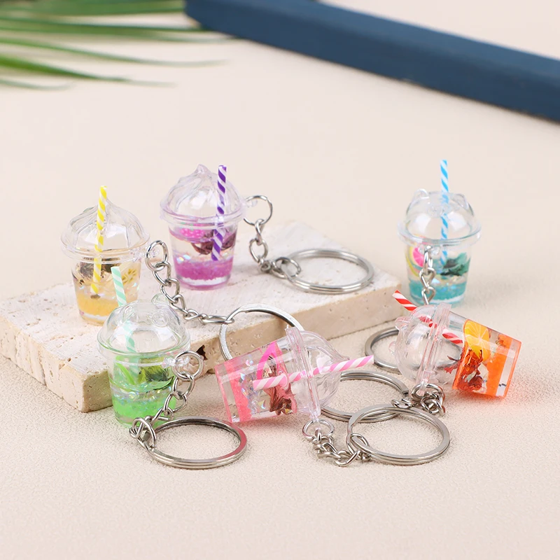 1Pc Fashion Creative Mini Luminous Milk Bubble Tea Cup Keychain For Women Men Cute Bag Pendant Car Key Ring Jewelry Gifts