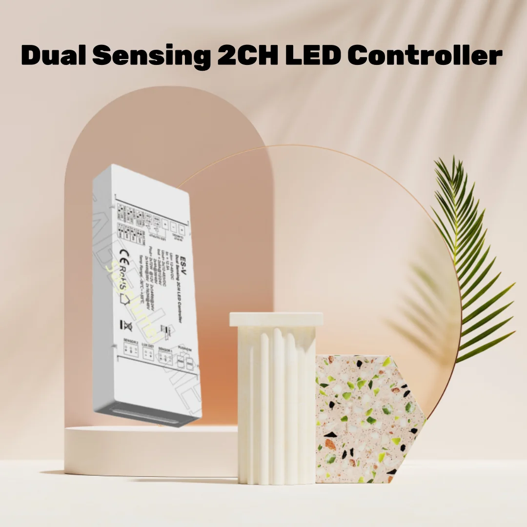 

DC12-48V ES-V двухканальный светодиодный контроллер с двойным датчиком для одноцветной ленты CCT, применяется к освещению лестничного освещения, спальни, гостиной