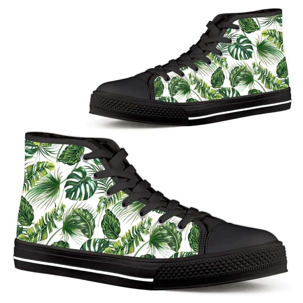 

ELVISWORDS Hawaiian Tropical Plant Sneakers For Women Monstera Palm Leaf Print Comfortable High-top Shoes Girls' Tennis Shoes