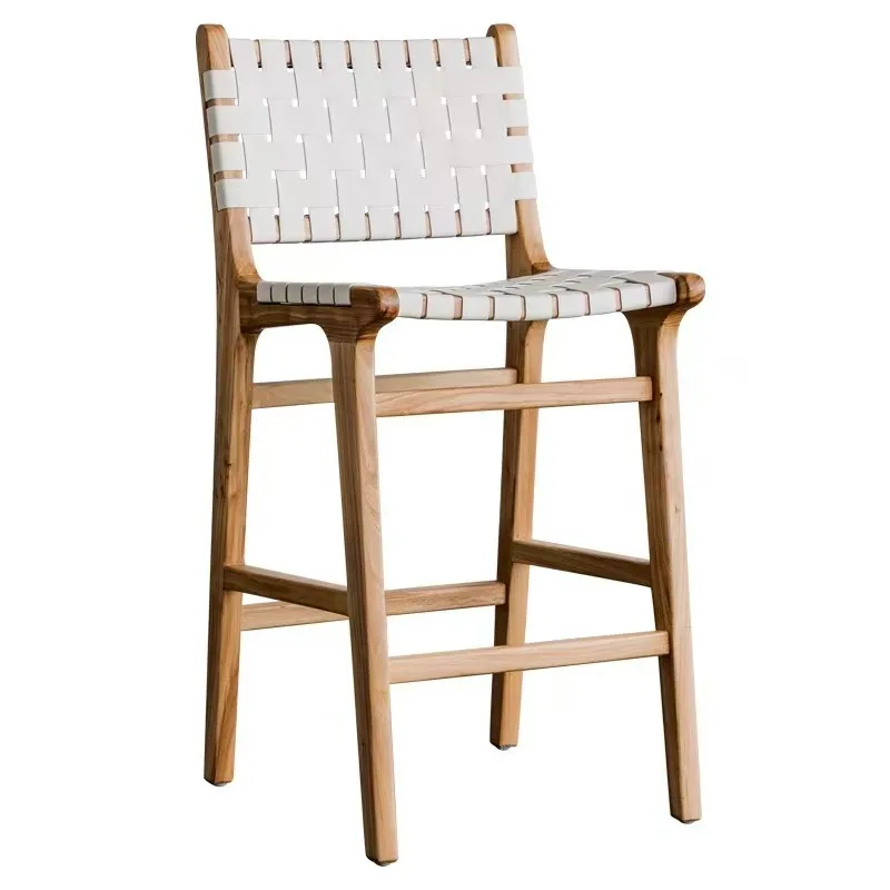 

#High Foot bar Chairs, Solid Wood Rope Woven Chairs, Homestays, Bars, Cafes, Home Use Backrests, Saddles, Leather bar Counters