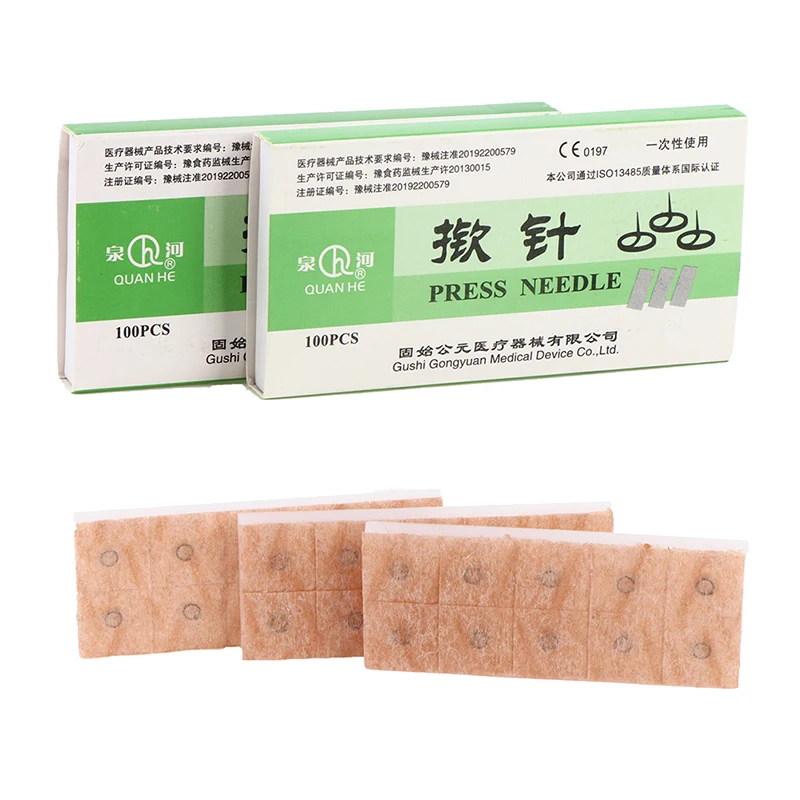 100Pcs/box Multi-Condition Ear Seed Acupressure Kit Disposable Press Needle Ear Seeds Acupuncture Vaccaria Plaster Needles