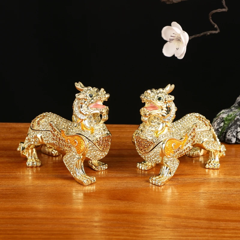 SHINNYGIFTS Feng Shui pi yao Metal Enameled Statue Wealth Prosperity Statue, Home Decoration Attract Wealth and Good Luck