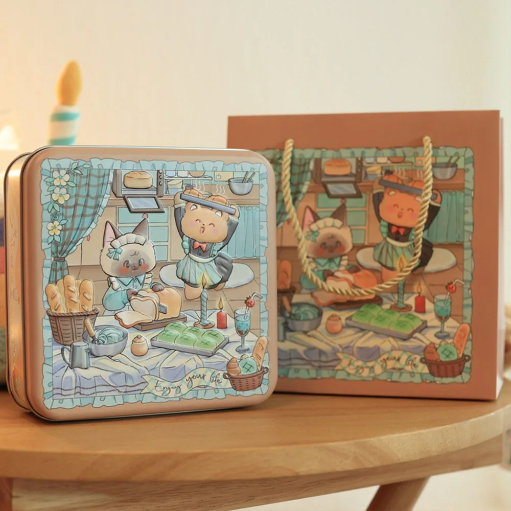 Durable Cartoon Rabbit Iron Box Multicolor 17*17*6cm Metal Storage Box with Lid Square Gift Box Tea Candy Cookies Cake Biscuits