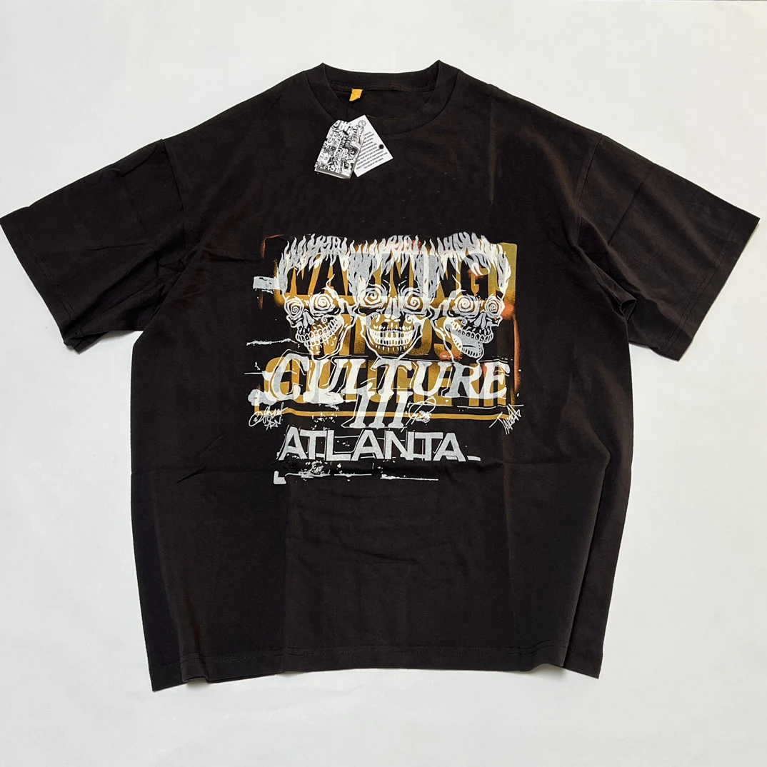 

Высококачественная футболка GD Collab для Culture III с тремя черепами Мужская Женская винтажная хлопковая Футболка оверсайз Мужская футболка