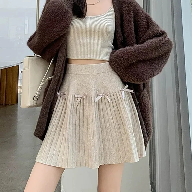 

Knitted Elastic High Waist Pleated Skirt Women's A-Line Knitted Base Layer Skirt Summer New Arrival Korean Mini Knitting Skirts