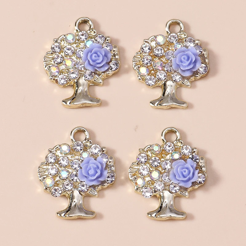 Leslie 10 Stück Exquisite Zirkon Glänzende Kristall-Rosen-Lebensbaum-Anhänger für Halsketten DIY Hochzeitsschmuck Zubehör – Detail 5