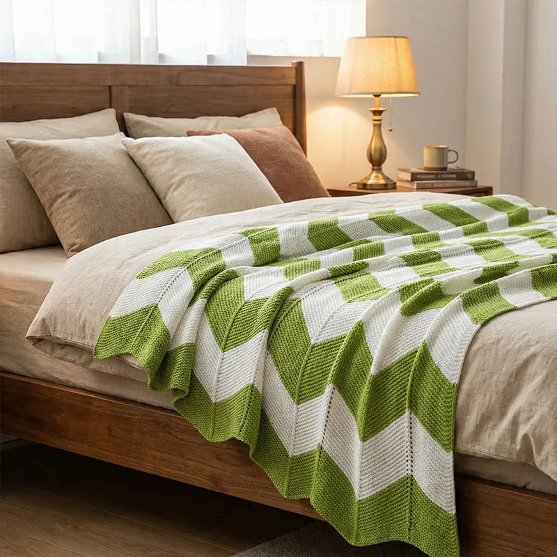 Wave Pattern Hollow Knitted Blanket Four Seasons Bedroom Bedside Towel Homestay Decorative Blanket Simple Sofa Blanket