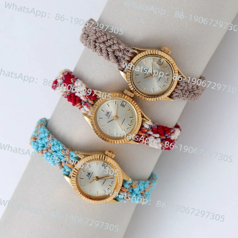

Shanghai Made in The 1990s Gold-plated Dog Tooth Ring Hand-woven Rope Manual Mechanical Women's Watch Small Single Calendar