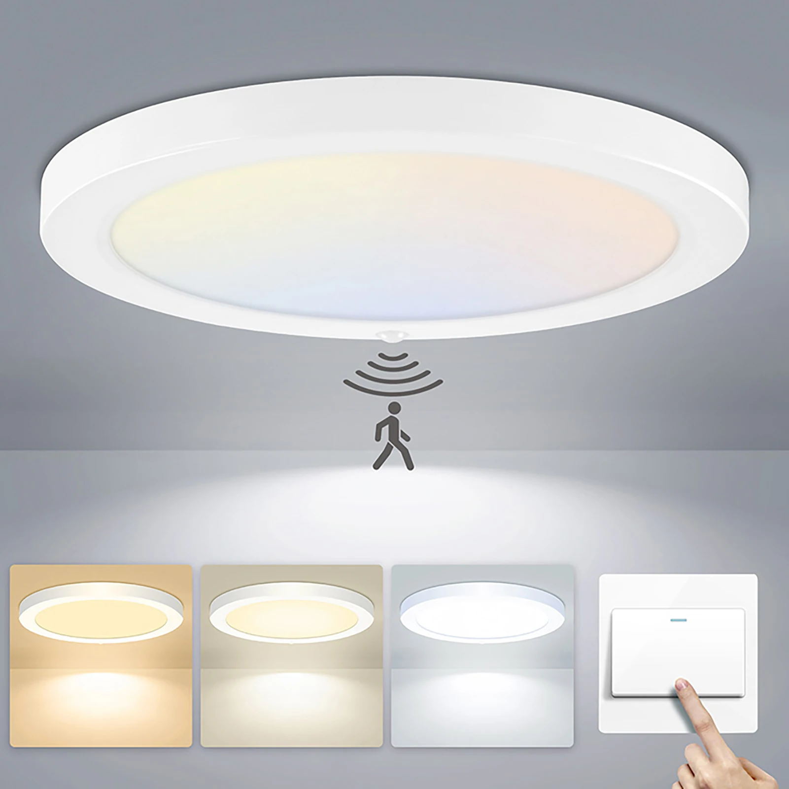 Dimmbare 3-Farben-LED-Deckenleuchte, ultradünn, flache Montage, 3000K Warmweiß, 4500K Neutralweiß, 6500K Kaltweiß, flimmerfrei, Augenschutz, energiesparend, moderne Innenleuchte für Schlafzimmer,