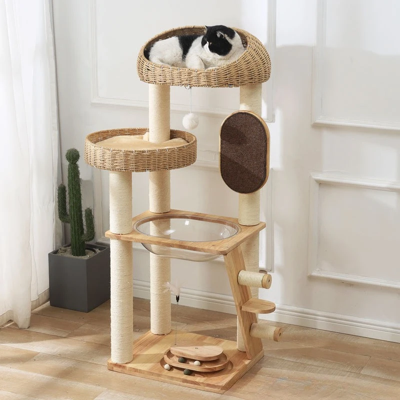 

Solid wood cat climbing frame, cat nest, tree integration, Japanese sisal cylindrical space capsule, large shelf