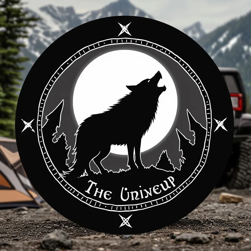 Howling Wolf Moon Spare Tire Cover Polyester Universal Wheel Protector for SUV