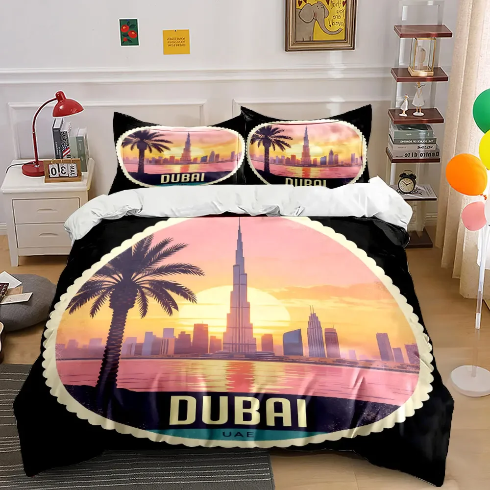 Dubai Skyline Souvenir Set Soft Comfortable Duvet Cover Bedding Set Included 1*Duvet Cover & 2*Pillowcases, gift